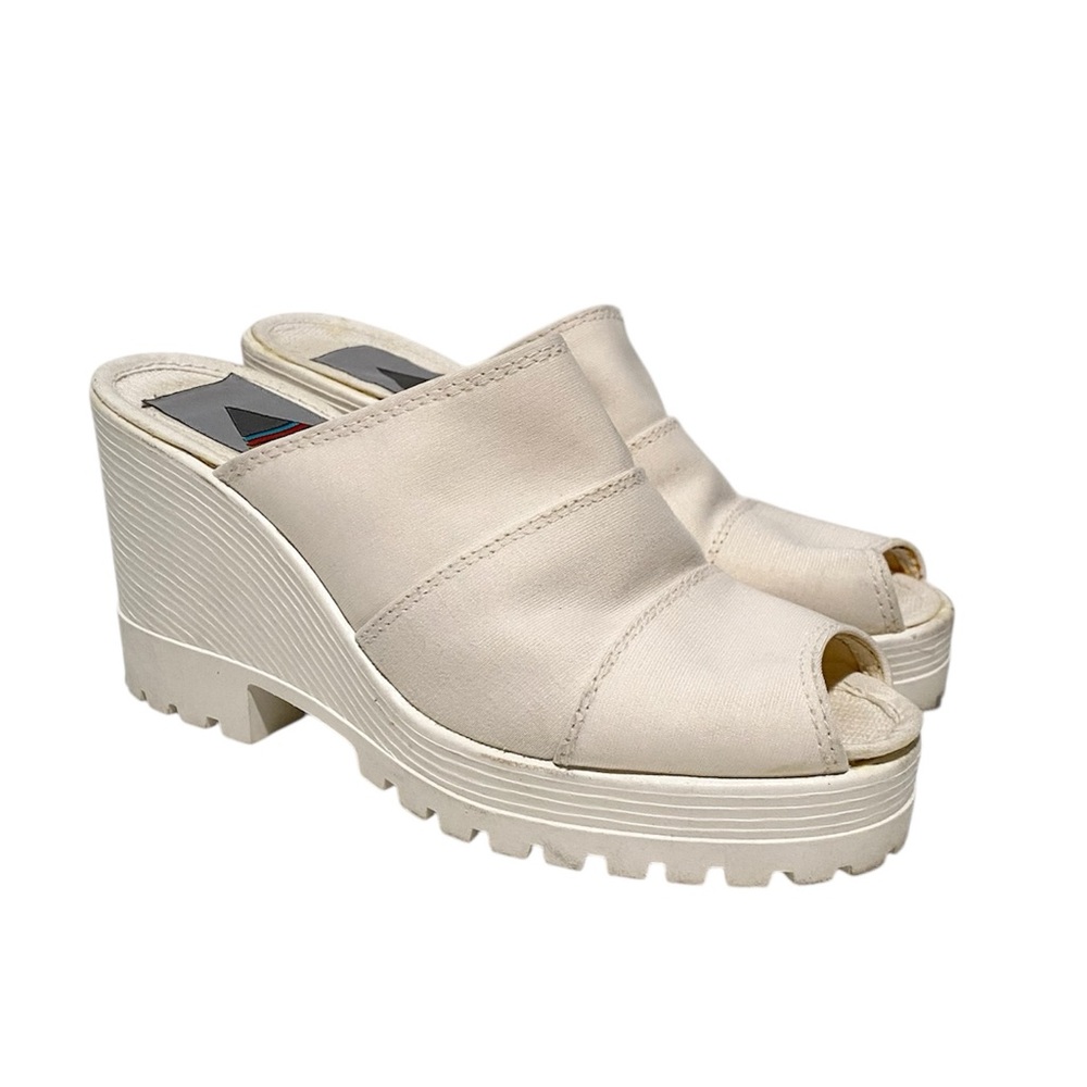 Vintage Aldo Canvas White‎ Lug Sole Peep Toe Wedge Sandals Heels 38